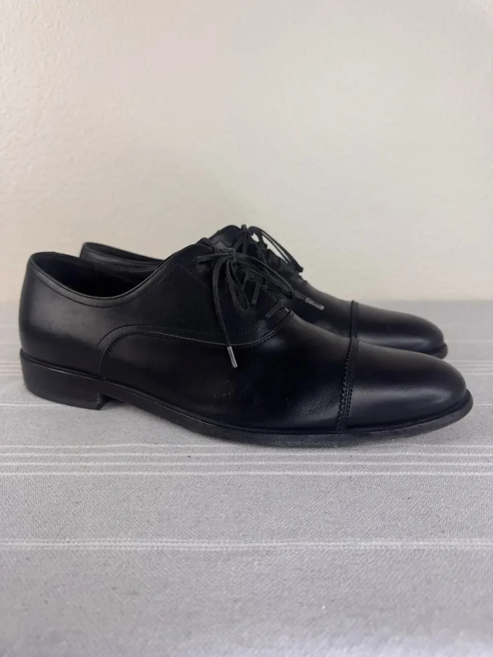 Men’s Salvatore Ferragamo Studio Leather Cap Toe Oxford Dress Shoes Black 9 D
